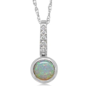 14K White Gold Australian Opal/Diamond Pendant