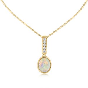 14K Yellow Gold Australian Opal/Diamond Pendant