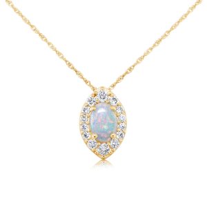 14K Yellow Gold Australian Opal/Diamond Pendant