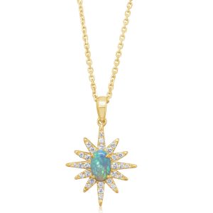 14K Yellow Gold Australian Opal/Diamond Star Pendant