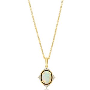 14K Yellow Gold Australian Opal/ Diamond Pendant with Black Enamel