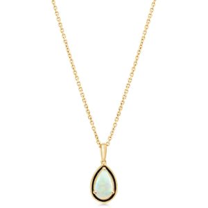 14K Yellow Gold Australian Opal Pendant with Black Enamel