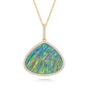 18K Yellow Gold Australian Opal Doublet/Diamond Pendant