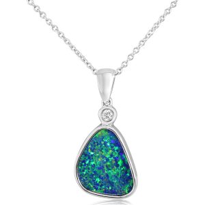 14K White Gold Australian Opal Doublet/Diamond Pendant