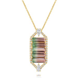 14K Yellow Gold Bi-Color Tourmaline/Diamond Pendant