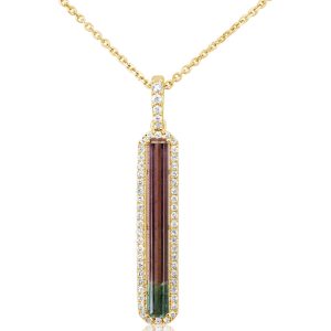 14K Yellow Gold Bi-Color Tourmaline/Diamond Pendant