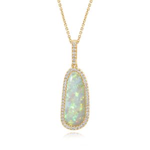 18K Yellow Gold Australian Opal/Diamond Pendant