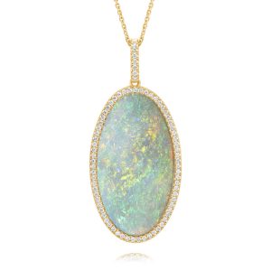18K Yellow Gold Australian Opal/Diamond Pendant