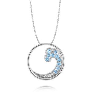 Sterling Silver Blue Topaz Wave Pendant