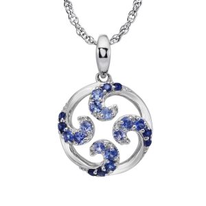 Sterling Silver Graduated Blue Sapphire Wave Pendant
