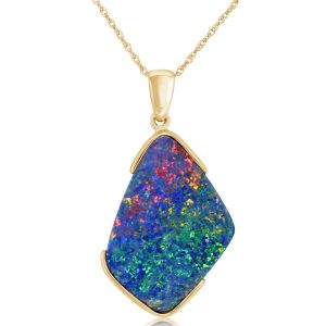 14K Yellow Gold Australian Opal Doublet Pendant