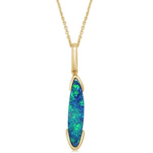 14K Yellow Gold Australian Opal Doublet Pendant