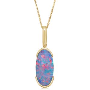 14K Yellow Gold Australian Opal Doublet Pendant