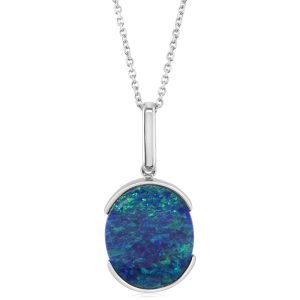 14K White Gold Australian Opal Doublet Pendant