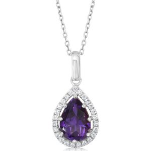 14K Yellow Gold 10x7 Pear Amethyst/Diamond Pendant