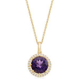 14K Yellow Gold 10mm Round Amethyst/Diamond Pendant
