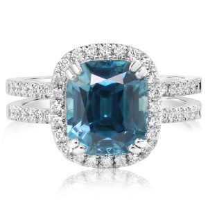 Platinum Blue Zircon/Diamond Ring