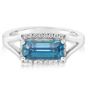 Platinum Blue Zircon/Diamond Ring