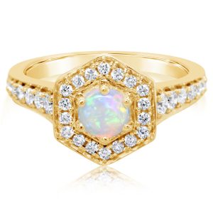 14K Yellow Goldaustralian Opal/Diamond Ring
