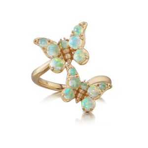 14K Yellow Gold Australian Opal Butterfly Ring