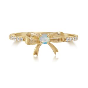 14K Yellow Gold Australian Opal Diamond Bow Ring