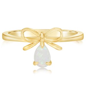 14K Yellow Gold Australian Opal Bow Ring