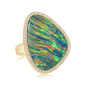 18K Yellow Gold Australian Opal Doublet/Diamond Ring