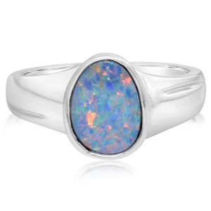 14K White Gold Australian Opal Doublet Ring