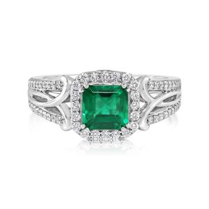 18K White Gold Brazilian Emerald/Diamond Ring