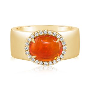 14K Yellow Gold Mexican Fire Opal/Diamond Ring