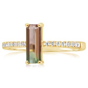 14K Yellow Gold Bi-Color Tourmaline/Diamond Ring