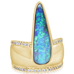 14K Yellow Gold Australian Boulder Opal/Diamond Ring
