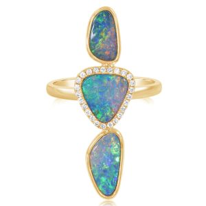 14K Yellow Gold Australian Opal Doublet/Diamond Ring