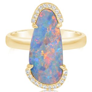 14K Yellow Gold Australian Opal Doublet/Diamond Ring ,