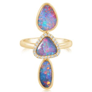 14K Yellow Gold Australian Opal Doublet/Diamond Ring