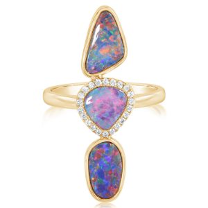 14K Yellow Gold Australian Opal Doublet/Diamond Ring