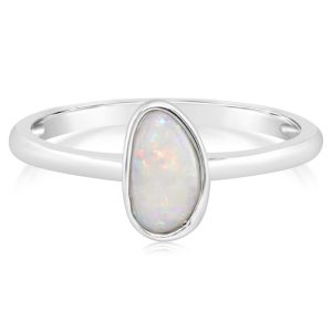 14K White Gold Australian Opal Smooth Shank Ring