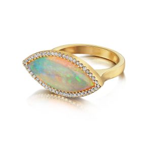 18K Yellow Gold Australian Opal/Diamond Ring