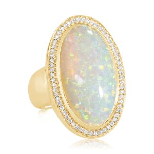 18K Yellow Gold Australian Opal/Diamond Ring
