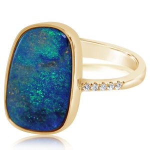 14K Yellow Gold Australian Opal Doublet/Diamond Ring