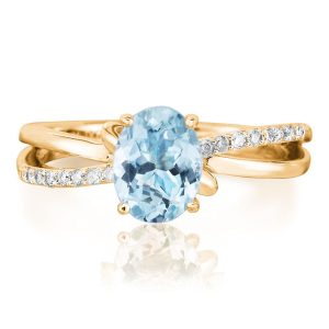 14K Yellow Gold Aquamarine/Diamond Ring
