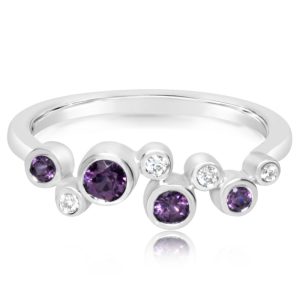 14K Rose Gold Amethyst/Diamond Ring with Sandblast Finish