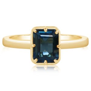 14K Yellow Gold 8x6mm Octagon London Blue Topaz Ring