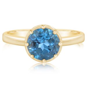 14K Yellow Gold 8mm Round Blue Topaz Ring