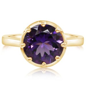 14K Yellow Gold 10mm Round Amethyst Ring