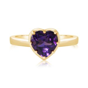 14K Yellow Gold 8mm Heart Amethyst Ring