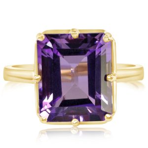 14K Yellow Gold 12x10mm Octagon Amethyst Ring