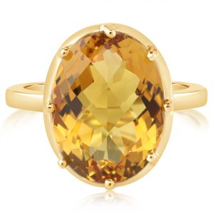14K Yellow Gold 16x12mm Oval Checkerboard Citrine Ring