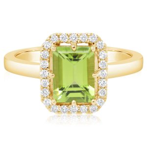 14K Yellow Gold 8x6mm Octagon Peridot/Diamond Ring