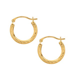 10K Gold Mini Diamond Cut Hoop Earring